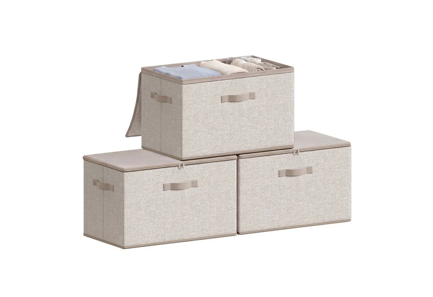 SONGMICS Aufbewahrungsbox 3er Set Beige Vliesstoff mit Deckel - Bild 2