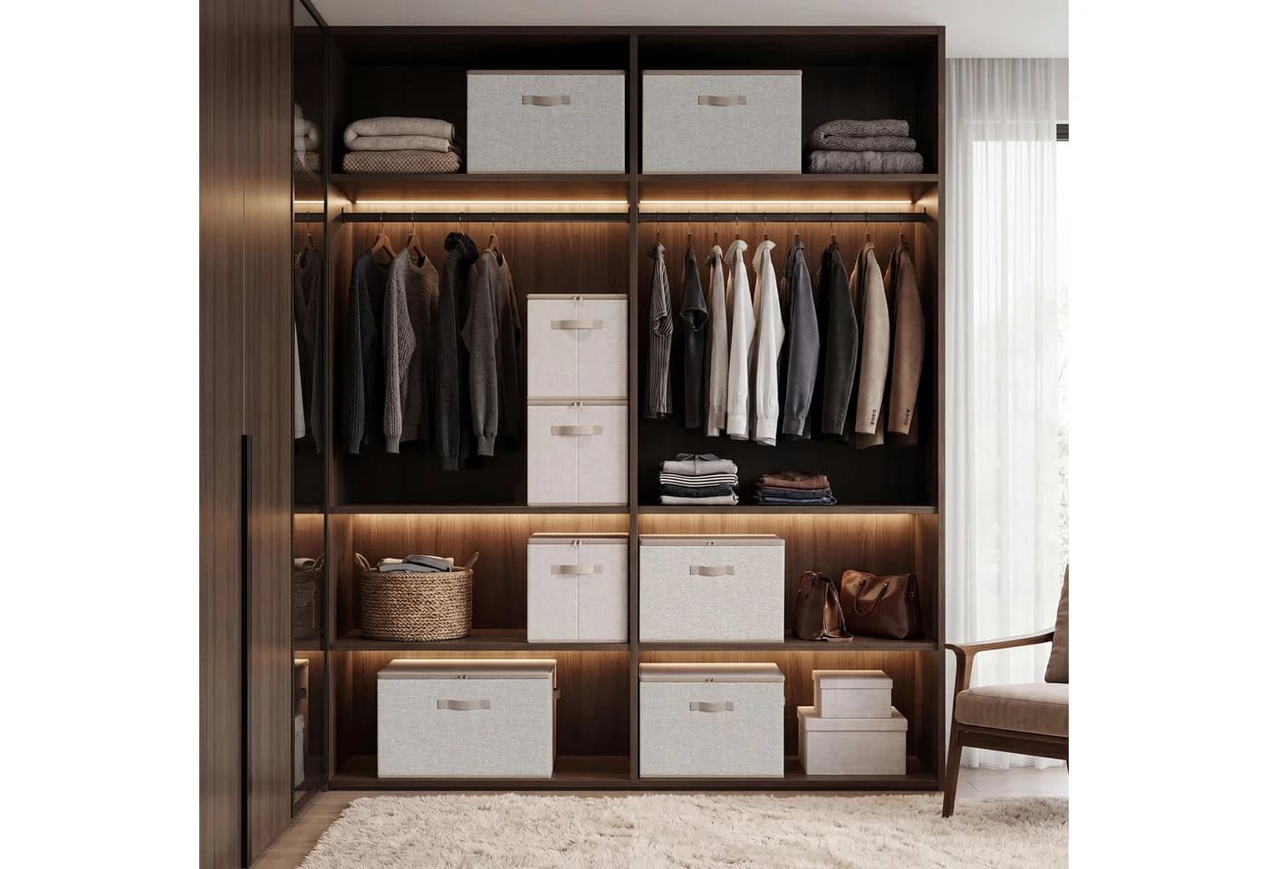 SONGMICS Aufbewahrungsbox 3er Set Beige Vliesstoff mit Deckel - Bild 3
