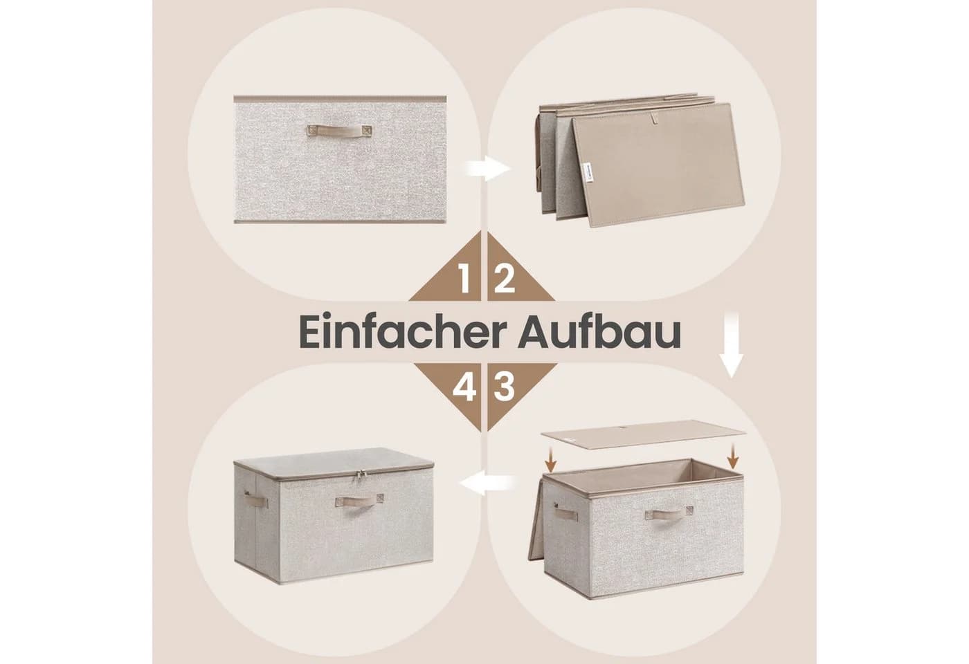 SONGMICS Aufbewahrungsbox 3er Set Beige Vliesstoff mit Deckel - Bild 5