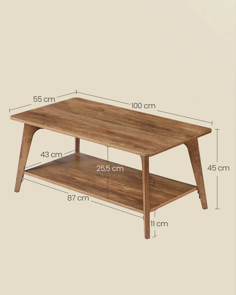VASAGLE Couchtisch 2-stöckig Braun mit Ablage - Bild 3