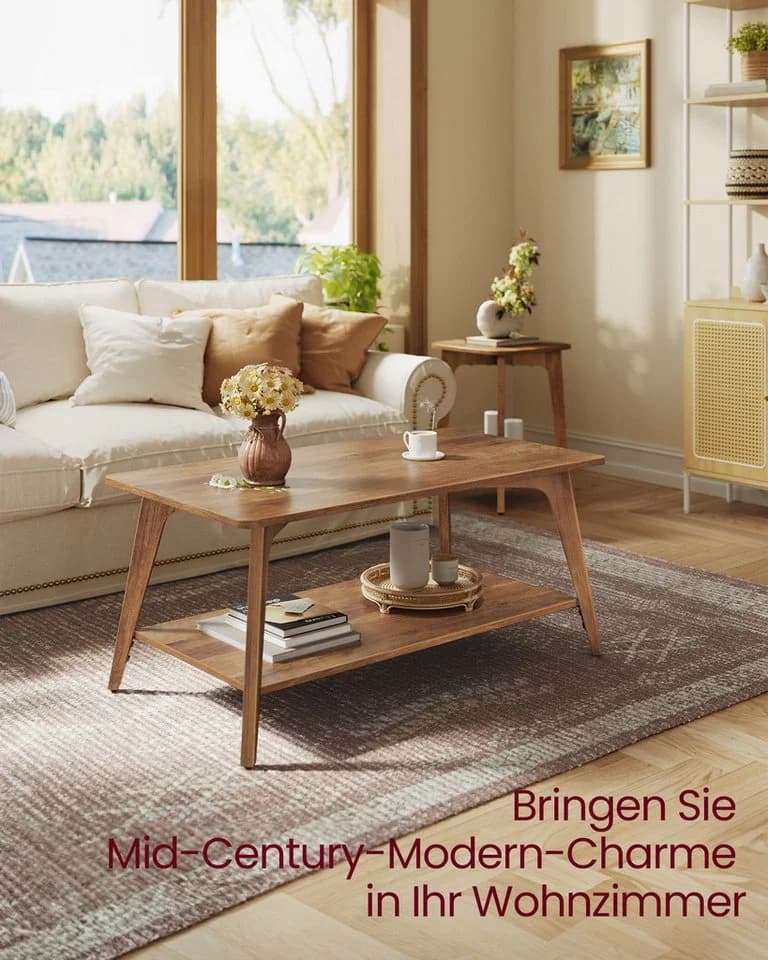 VASAGLE Couchtisch 2-stöckig Braun mit Ablage - Bild 4