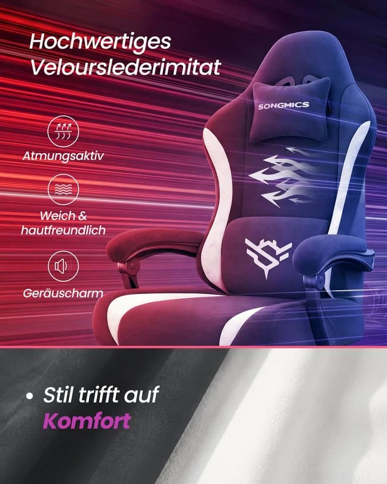 SONGMICS Gaming Stuhl Cathy mit Fußstütze und Lendenkissen - Bild 3