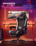 SONGMICS Gaming Stuhl Schwarz mit Fußstütze und Lendenkissen Bild 1