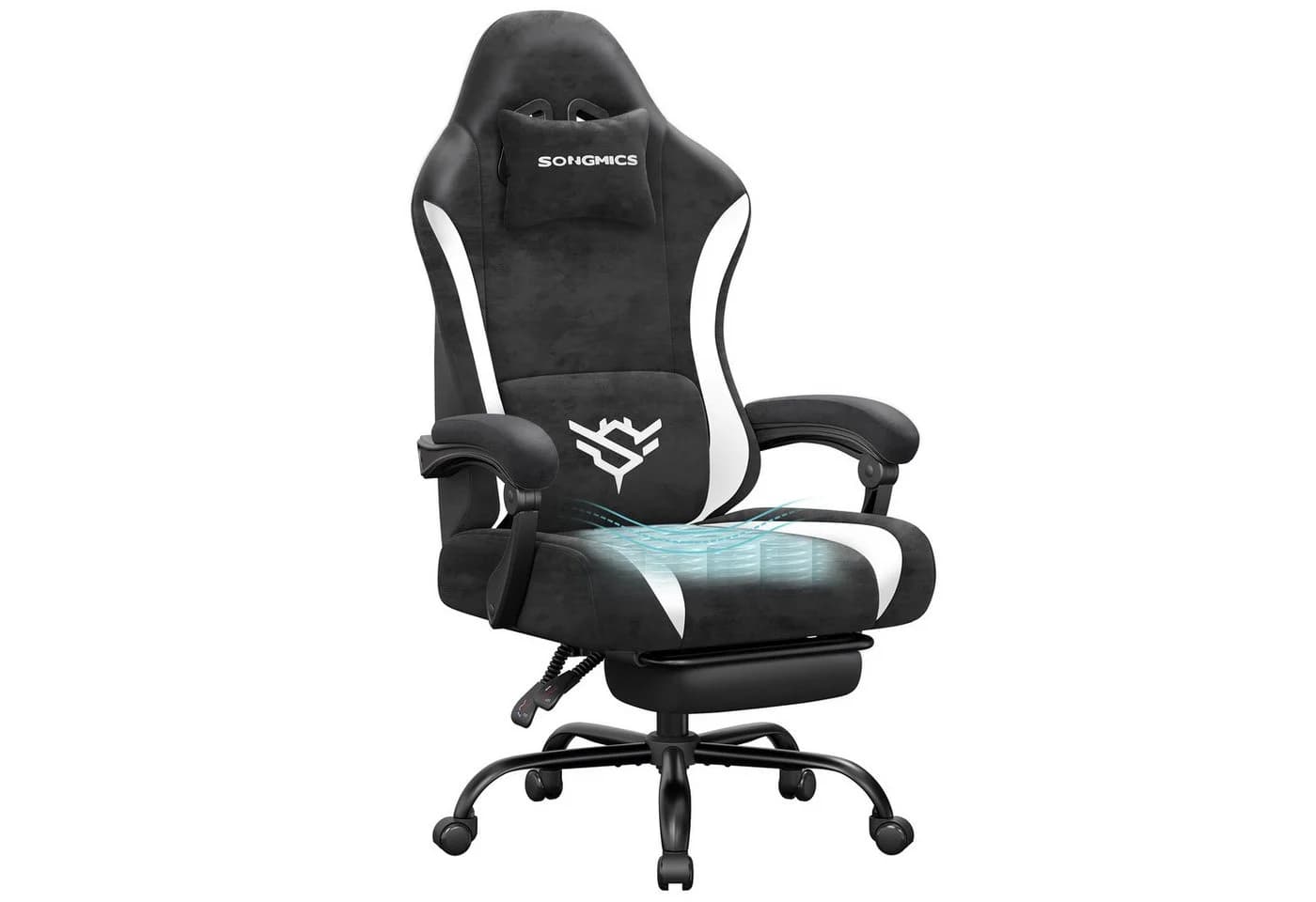 SONGMICS Gaming Stuhl Schwarz mit Fußstütze und Lendenkissen - Bild 2