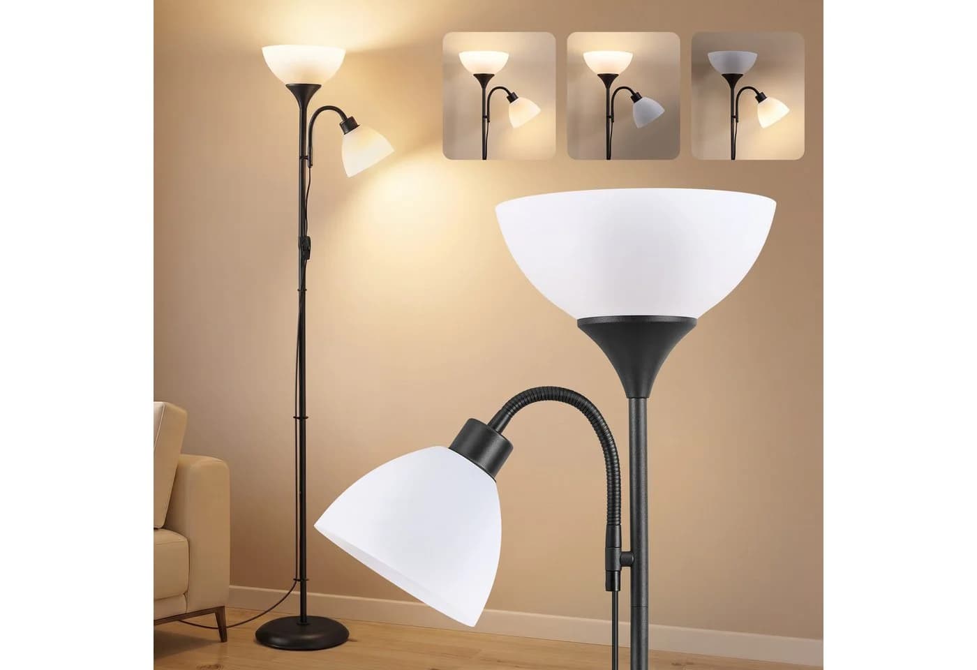 VASAGLE Stehlampe Deckenfluter mit Leselampe Mattschwarz - Bild 2