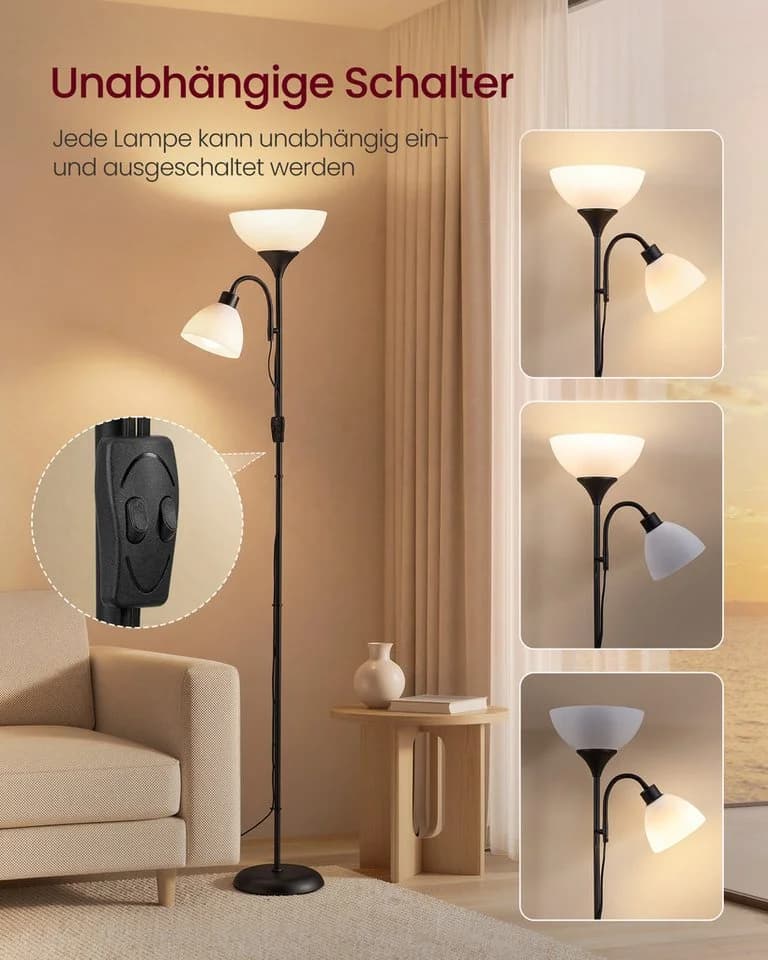 VASAGLE Stehlampe Deckenfluter mit Leselampe Mattschwarz - Bild 3