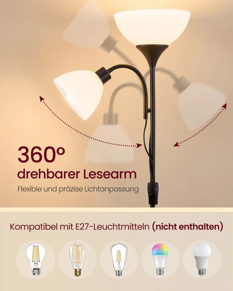 VASAGLE Stehlampe Deckenfluter mit Leselampe Mattschwarz - Bild 4