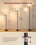 VASAGLE Stehlampe Deckenfluter mit Leselampe Mattschwarz Bild 5