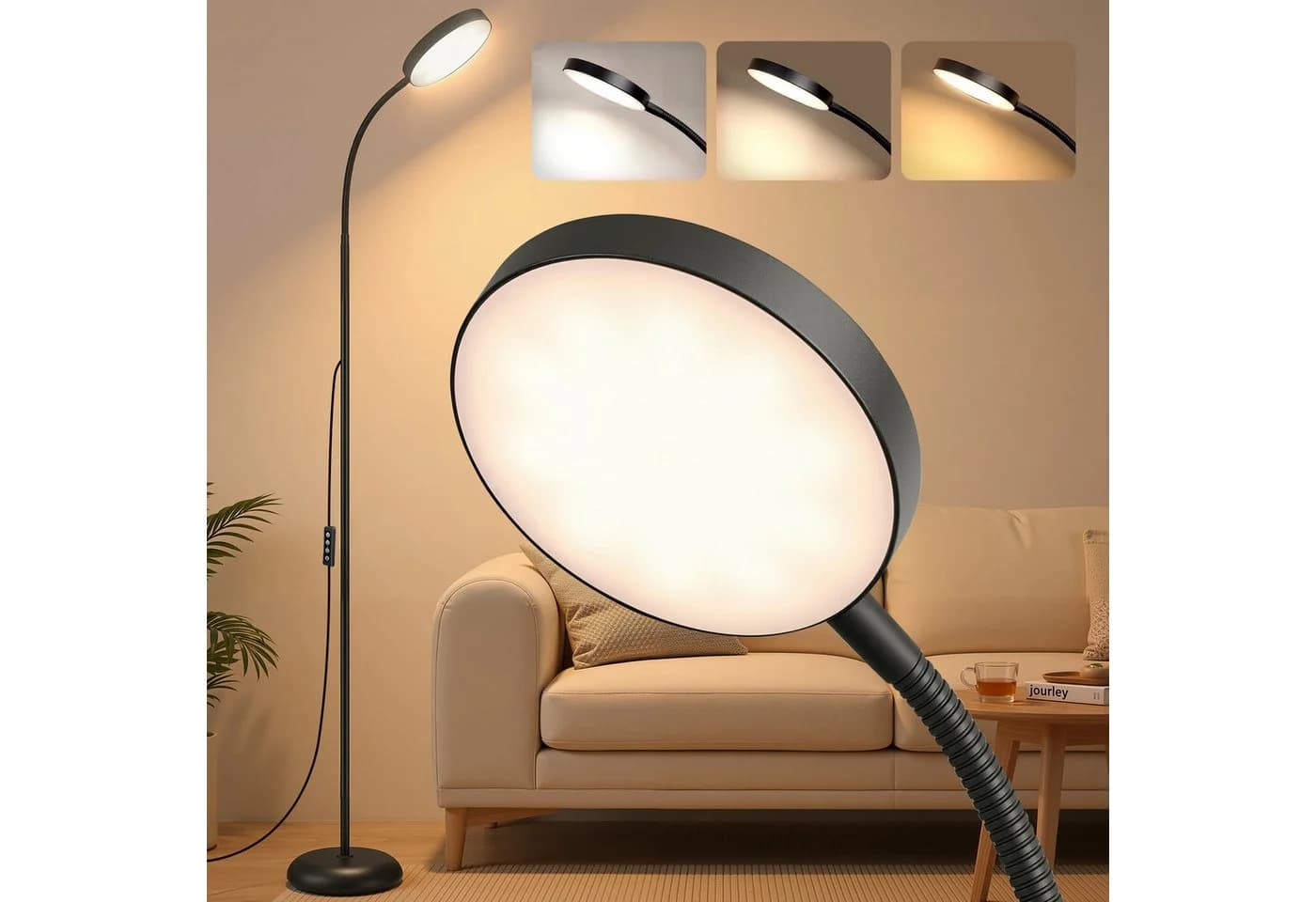 VASAGLE Stehlampe Mattschwarz LED mit 3 Farben und 10 Helligkeiten - Bild 2