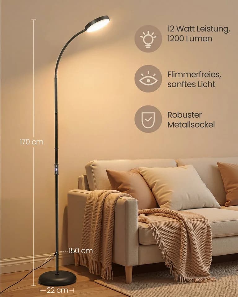 VASAGLE Stehlampe Mattschwarz LED mit 3 Farben und 10 Helligkeiten - Bild 3