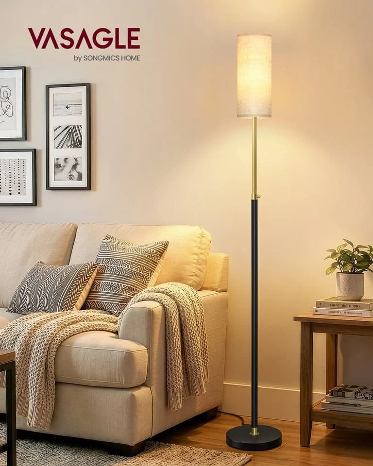 VASAGLE Stehlampe Mattschwarz höhenverstellbar mit Fußtaster