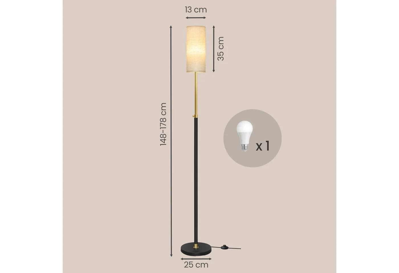 VASAGLE Stehlampe Mattschwarz höhenverstellbar mit Fußtaster - Bild 3