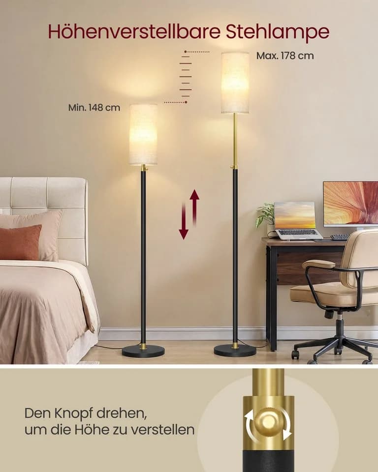 VASAGLE Stehlampe Mattschwarz höhenverstellbar mit Fußtaster - Bild 4