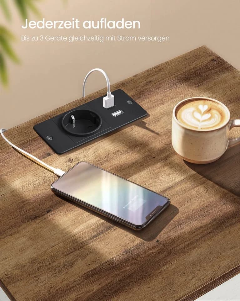 VASAGLE Nachttisch 2er Set mit Steckdose & USB, Landhausstil - Bild 4