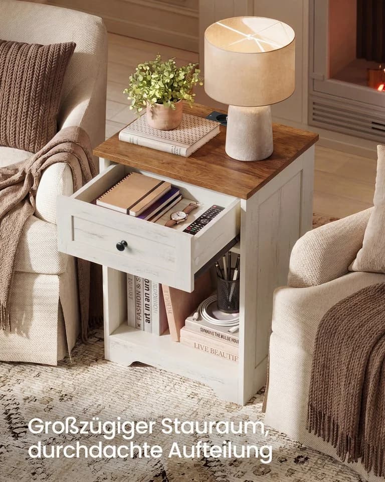 VASAGLE Nachttisch 2er Set mit Steckdose & USB, Landhausstil - Bild 5