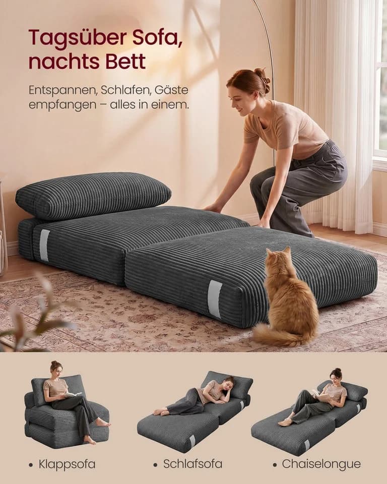 VASAGLE Schlafsessel Cord grau mit Kissen - Bild 3
