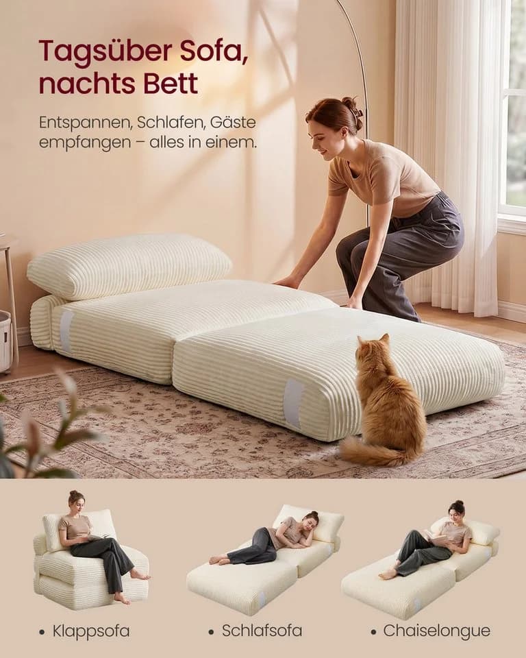VASAGLE Schlafsessel Cord grau mit Kissen - Bild 3