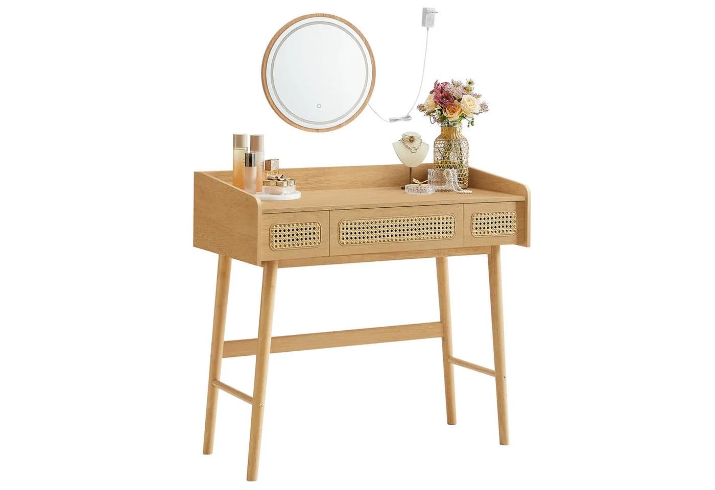 SONGMICS HOME Schminktisch mit Spiegel, Beleuchtung, 3 Schubladen, Eichenbeige - Bild 3
