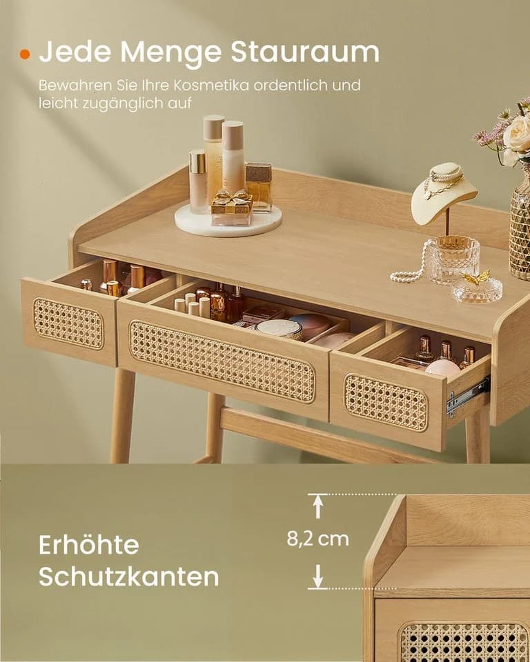 SONGMICS HOME Schminktisch mit Spiegel, Beleuchtung, 3 Schubladen, Eichenbeige - Bild 5