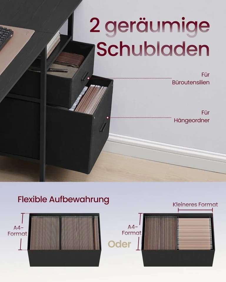 VASAGLE Schreibtisch Computertisch mit Monitorständer 2 USB Steckdosen - Bild 4