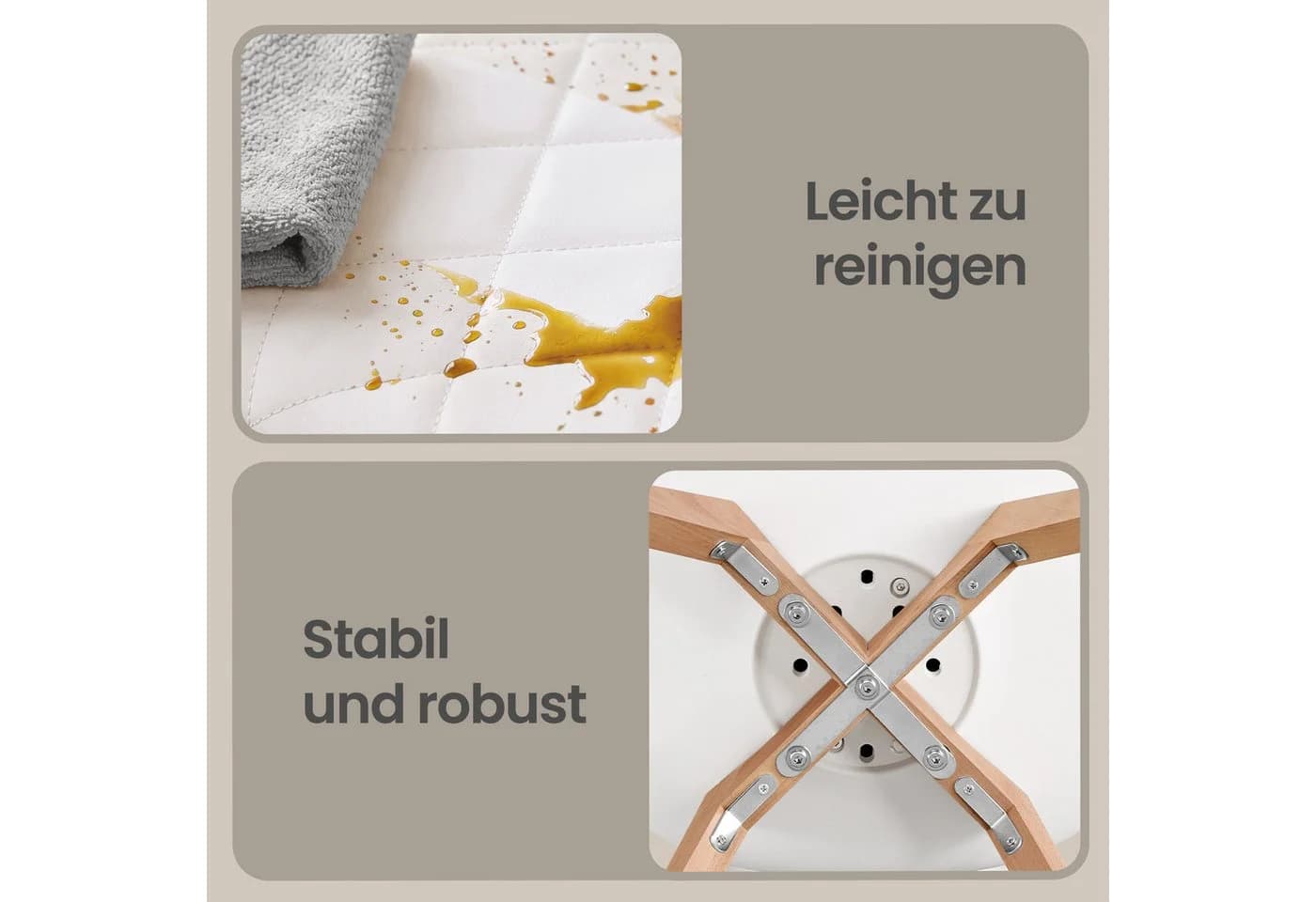 VASAGLE Esszimmerstuhl 4er Set Weiß PU-Leder Buchenholz - Bild 5