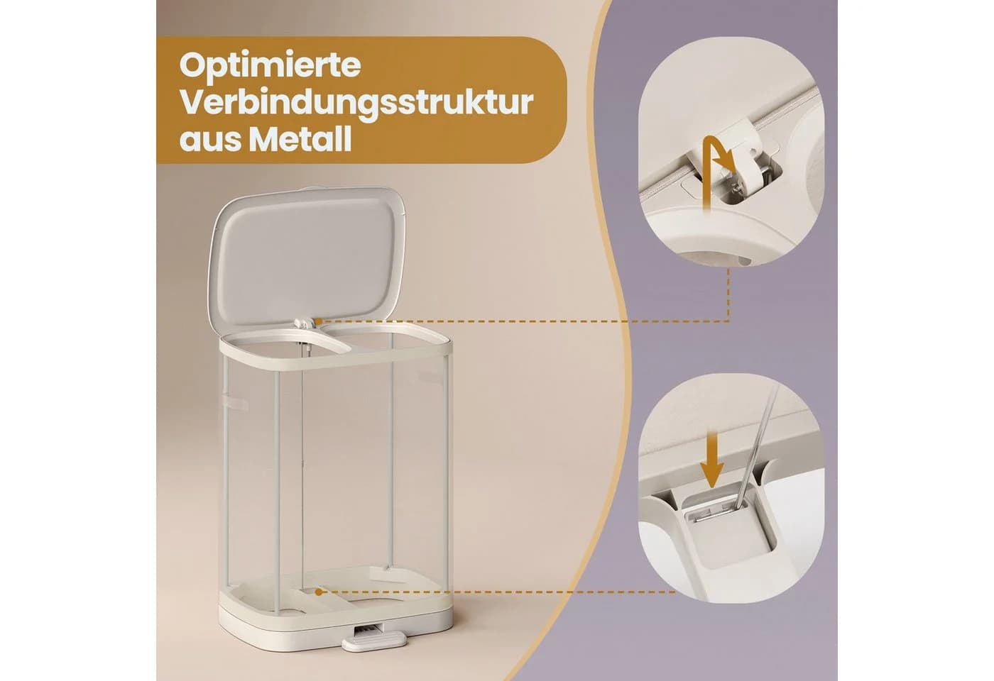 SONGMICS Wäschetruhe mit Deckel und Pedal, 2 Fächer, Hellbeige - Bild 5