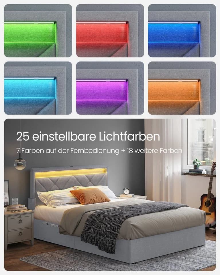 VASAGLE Polsterbett Federkernmatratze LED Ladestation - Bild 4