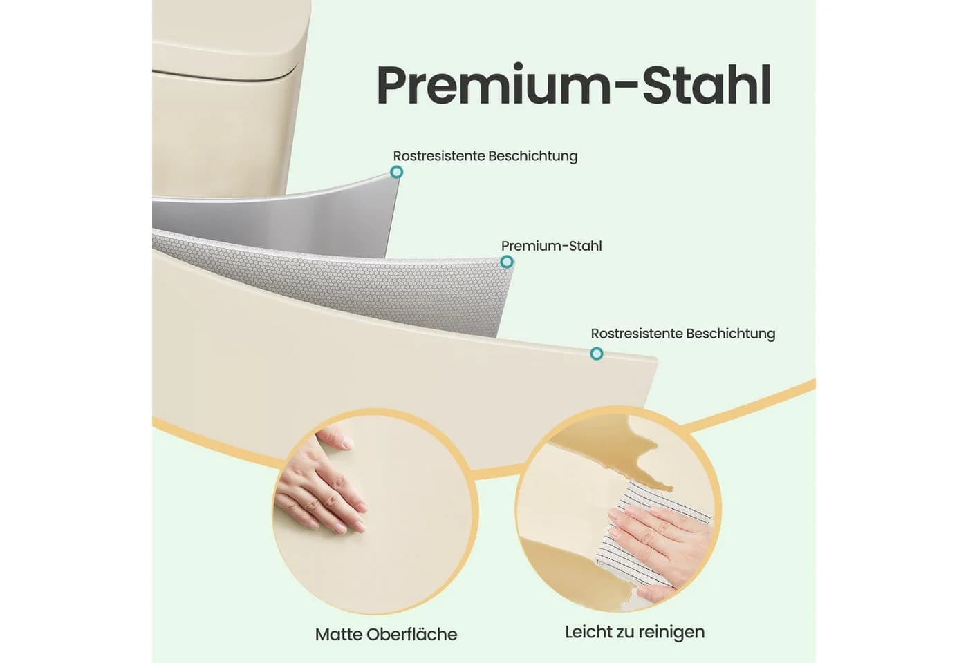 SONGMICS Tretmülleimer Küche 40L Stahl Softclose Beige - Bild 4