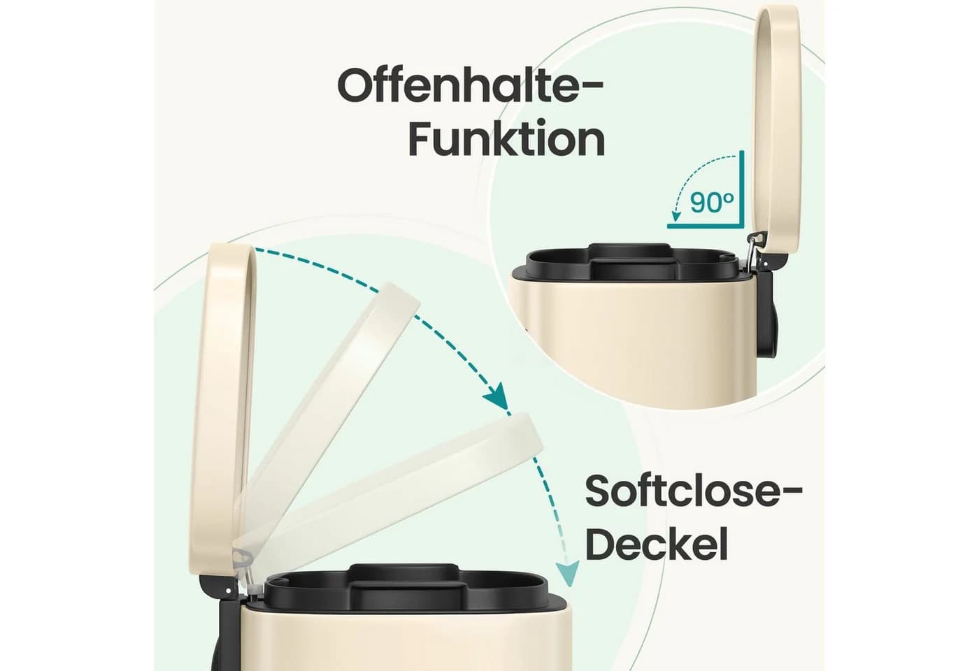 SONGMICS Tretmülleimer Küche 40L Stahl Softclose Beige - Bild 5