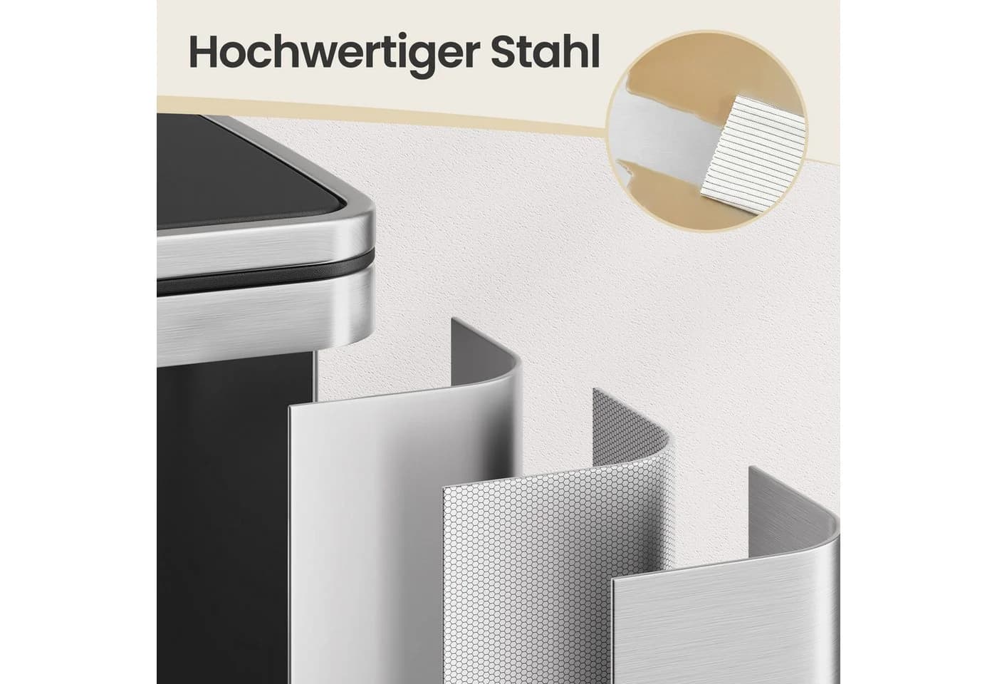 SONGMICS Mülleimer 50 L mit Pedal, Edelstahl Silbern - Bild 5