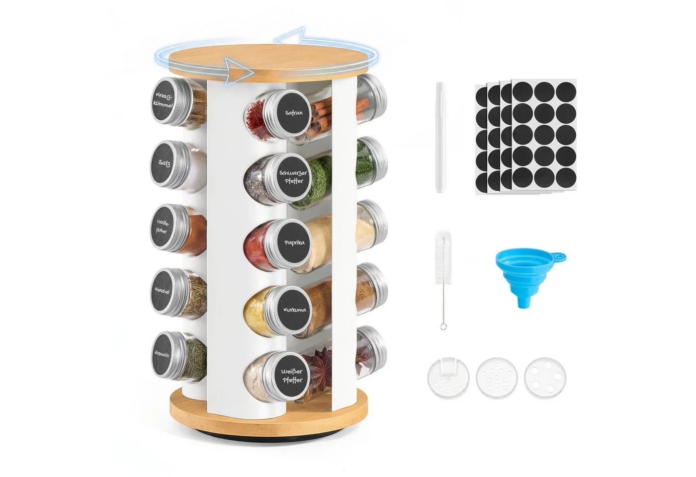 SONGMICS Gewürzregal drehbar mit 20 Gläsern Weiß-Natur - Bild 2