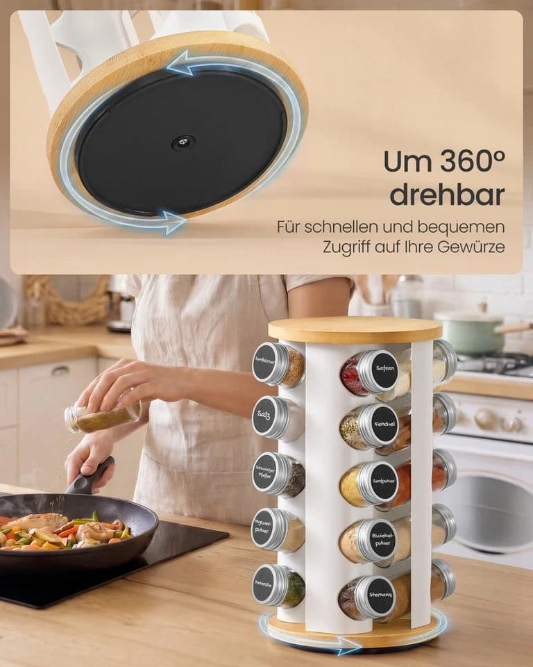SONGMICS Gewürzregal drehbar mit 20 Gläsern Weiß-Natur - Bild 4