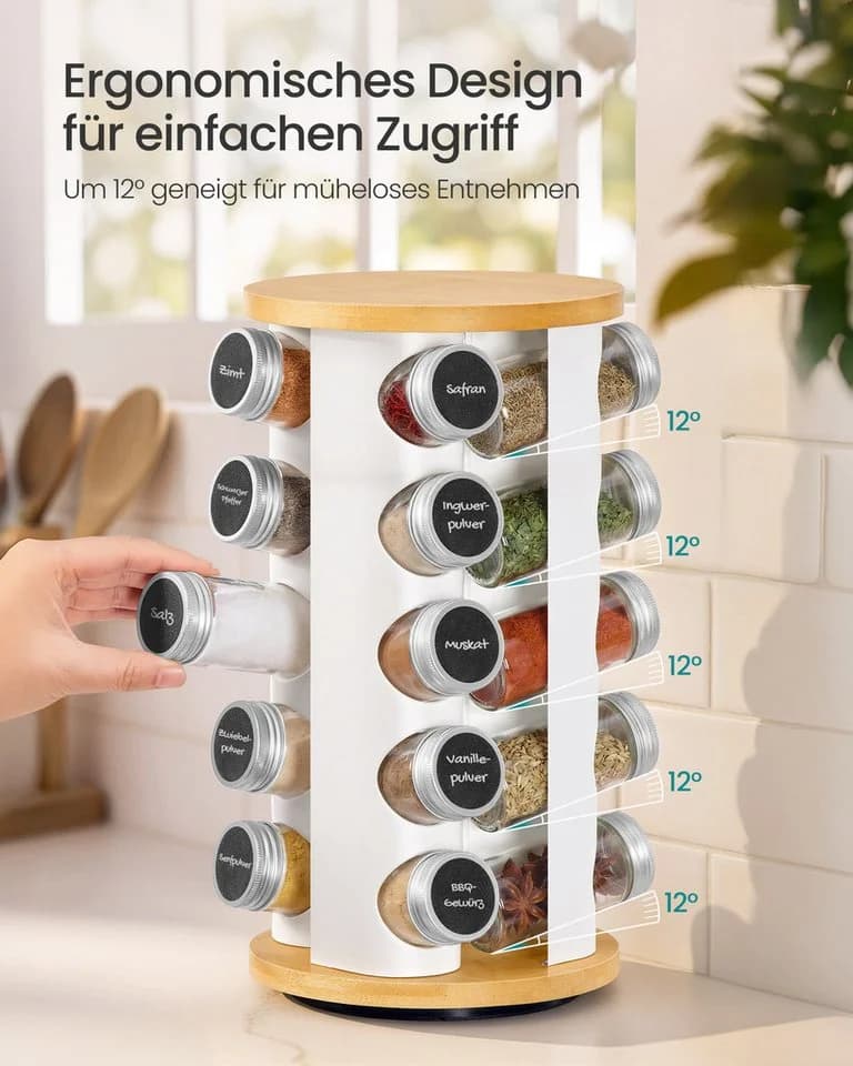 SONGMICS Gewürzregal drehbar mit 20 Gläsern Weiß-Natur - Bild 5