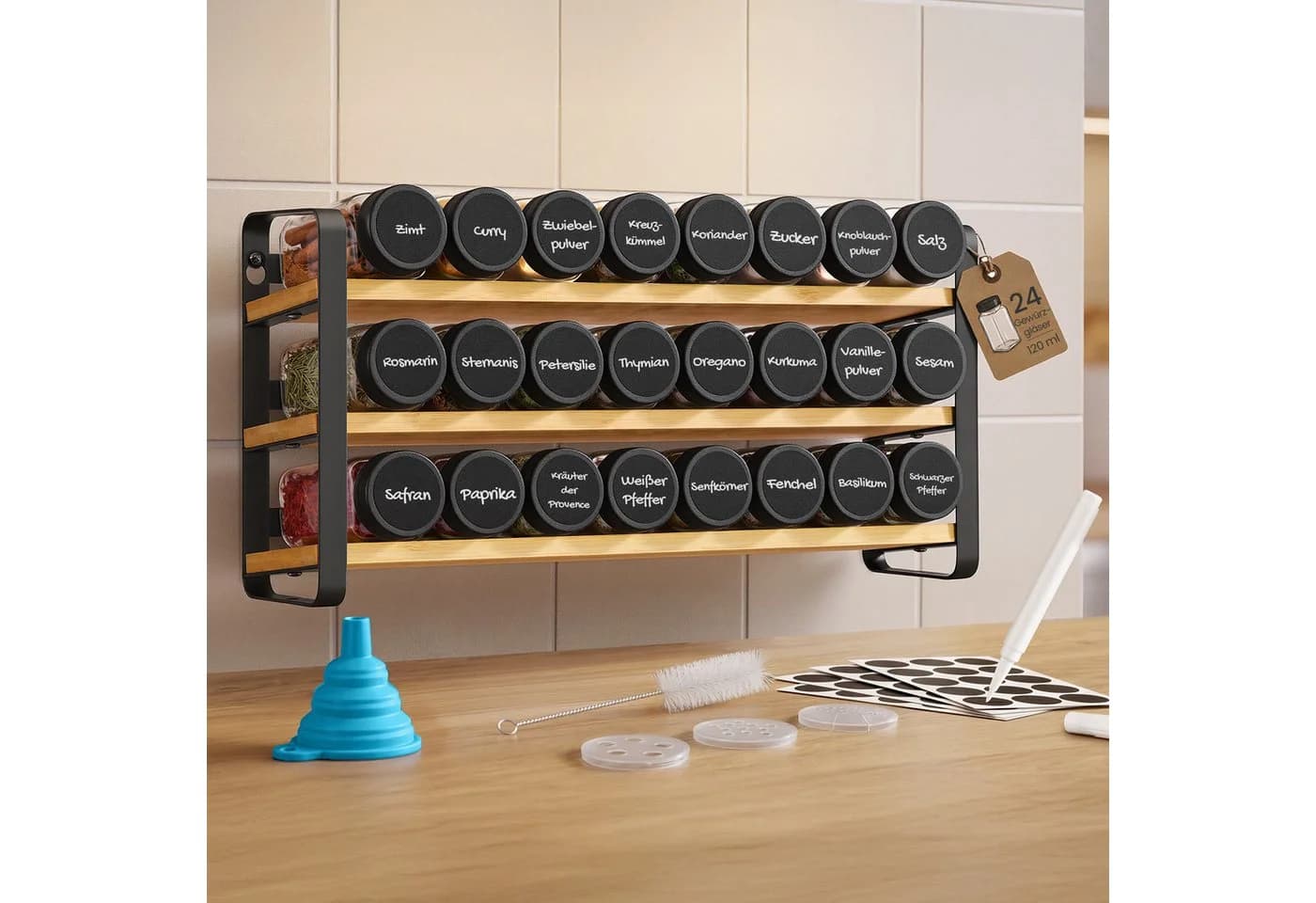SONGMICS Gewürzregal mit 24 Gläsern Schwarz-Natur - Bild 2