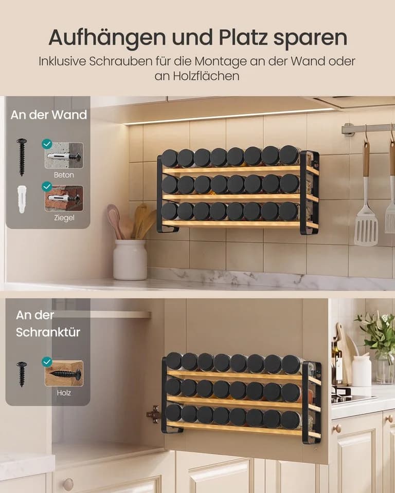 SONGMICS Gewürzregal mit 24 Gläsern Schwarz-Natur - Bild 4