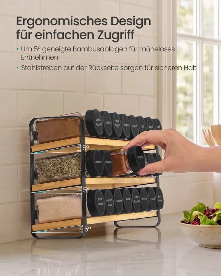 SONGMICS Gewürzregal mit 24 Gläsern Schwarz-Natur - Bild 5