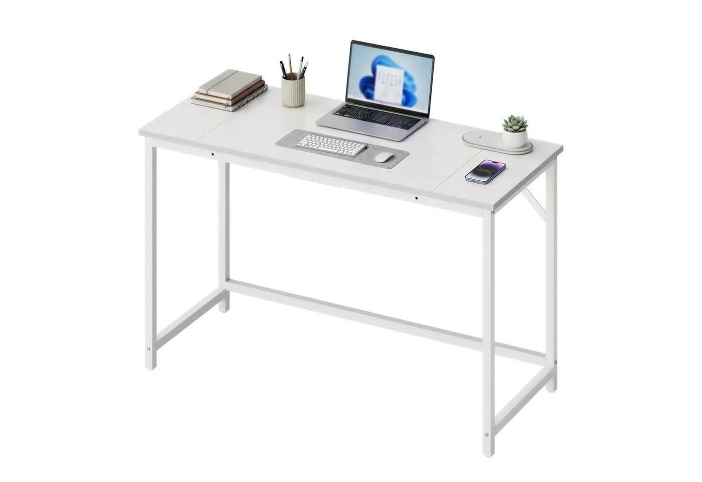 VASAGLE Schreibtisch Weiß Modern Holzspanplatte Stahl - Bild 2