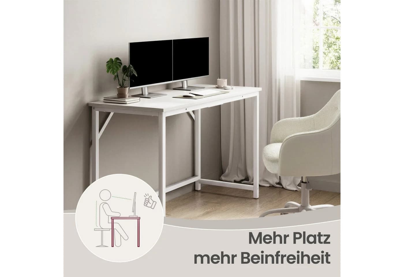VASAGLE Schreibtisch Weiß Modern Holzspanplatte Stahl - Bild 4