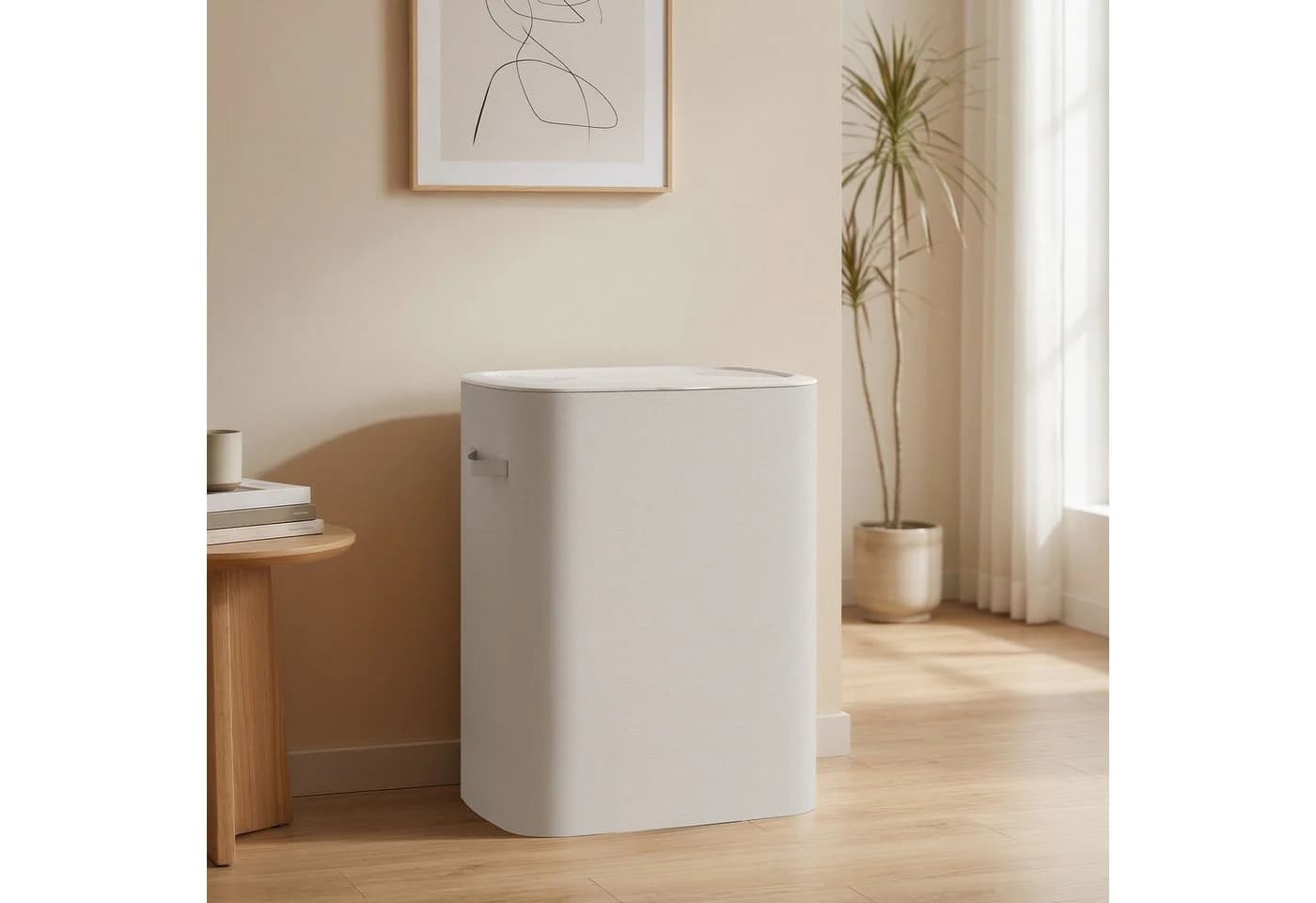 SONGMICS Wäschetruhe mit Deckel 2 Fächer Beige