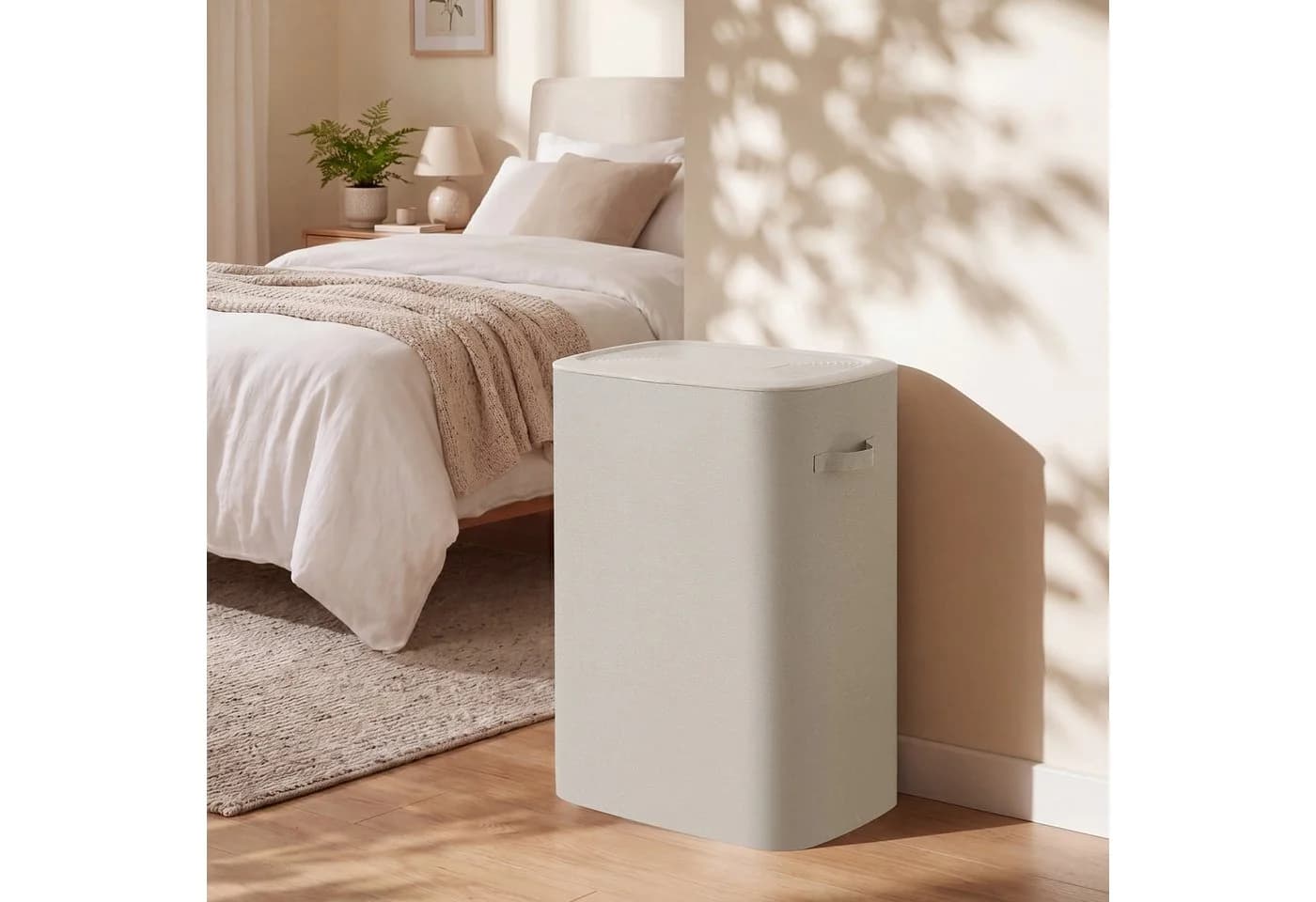 SONGMICS Wäschetruhe mit Deckel 2 Fächer Beige - Bild 3