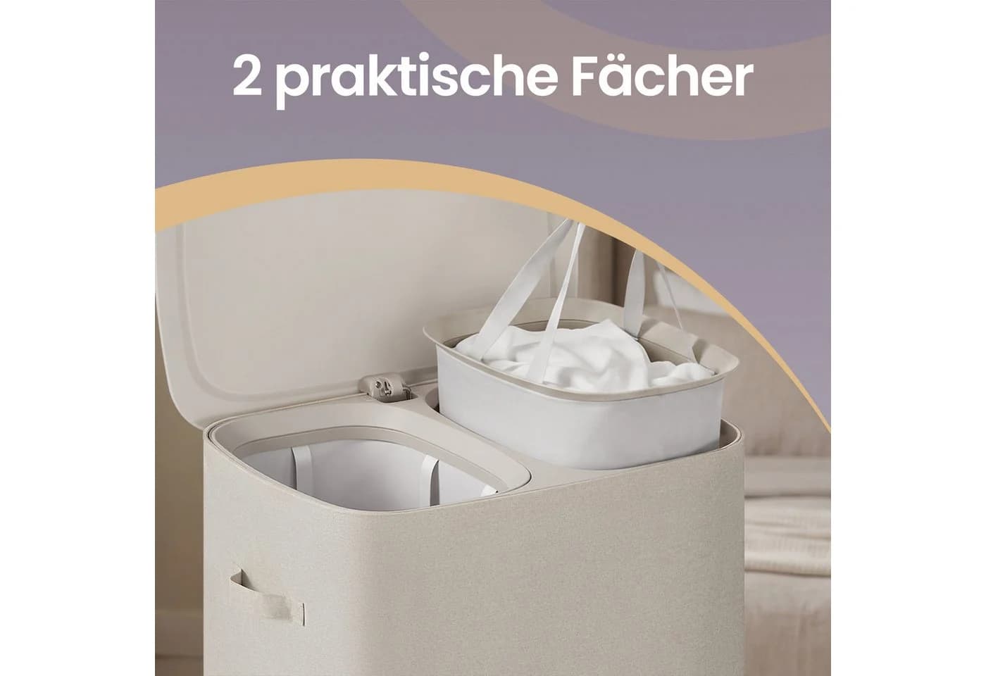 SONGMICS Wäschetruhe mit Deckel 2 Fächer Beige - Bild 4