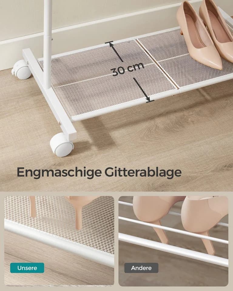 SONGMICS Kleiderständer auf Rollen mit Gitterablage Weiß - Bild 4