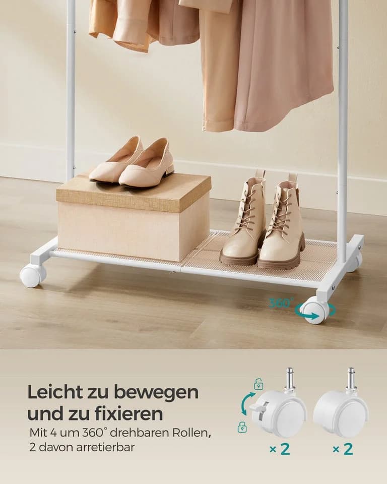 SONGMICS Kleiderständer auf Rollen mit Gitterablage Weiß - Bild 5