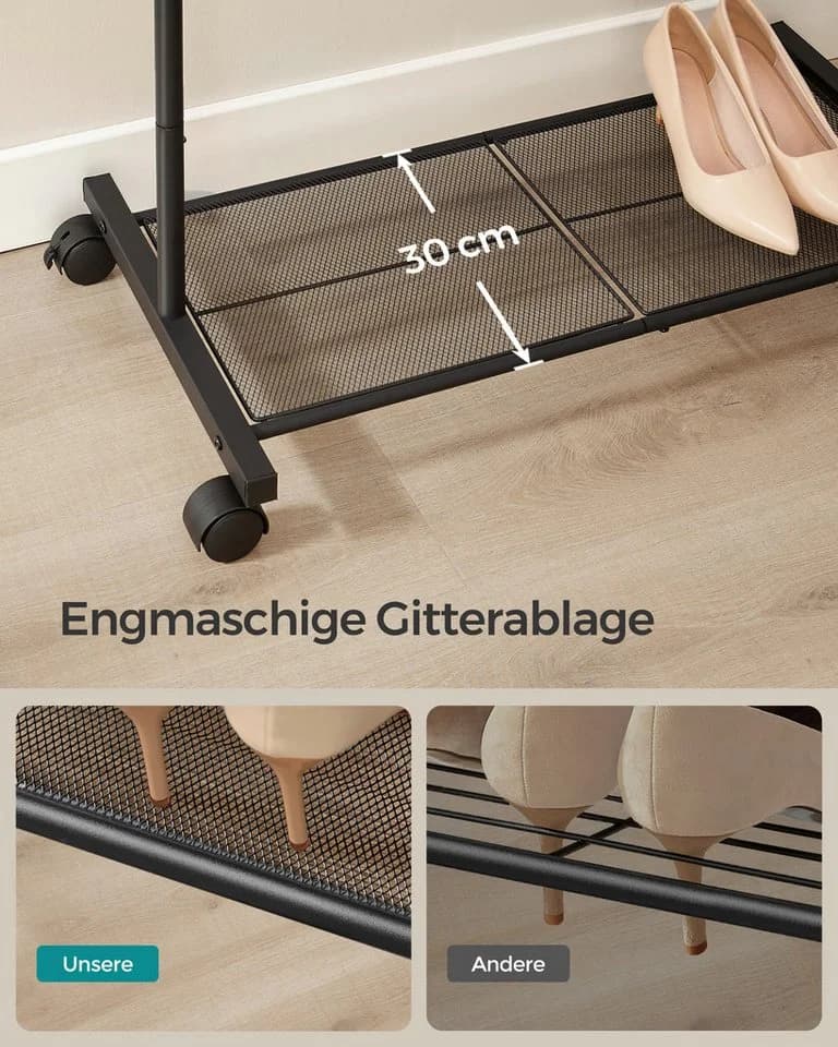 SONGMICS Kleiderständer auf Rollen Schwarz mit Gitterablage - Bild 4