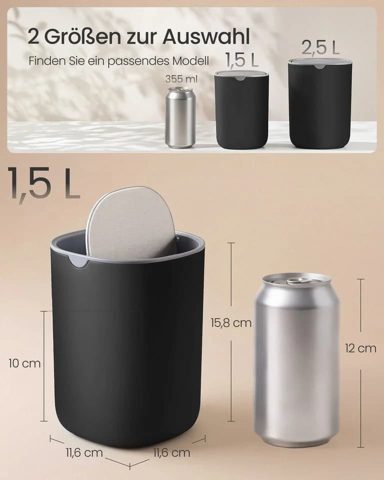 SONGMICS Kosmetikeimer mit Deckel Schwarz 1,5L - Bild 3