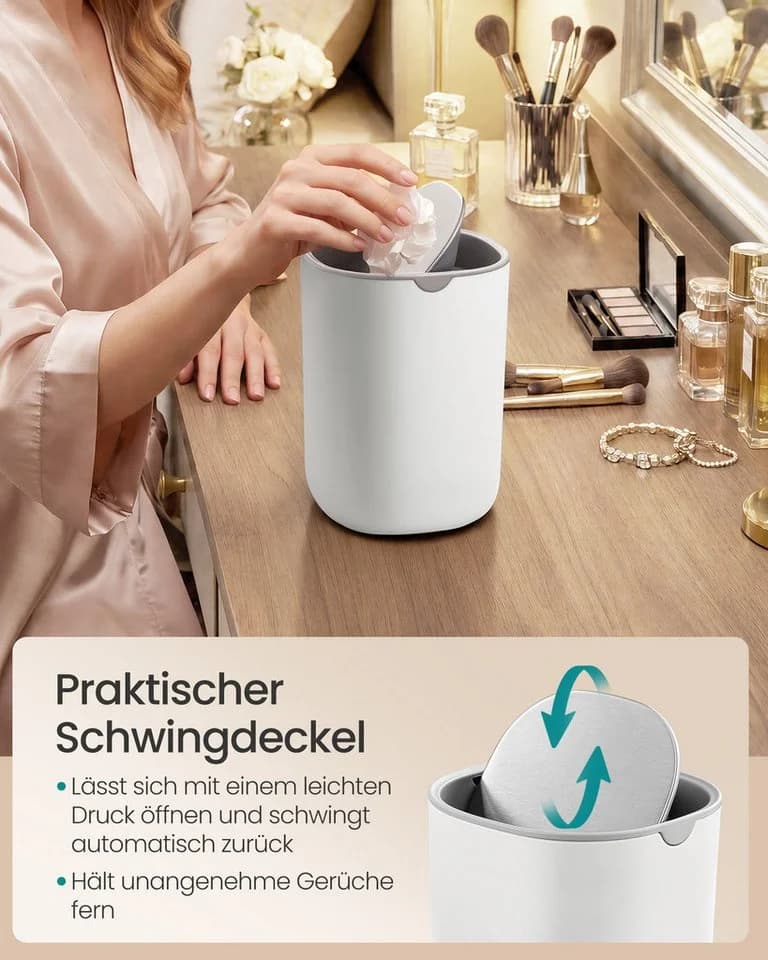 SONGMICS Kosmetikeimer mit Deckel 1,5L Weiß Schwingdeckel Edelstahl - Bild 5