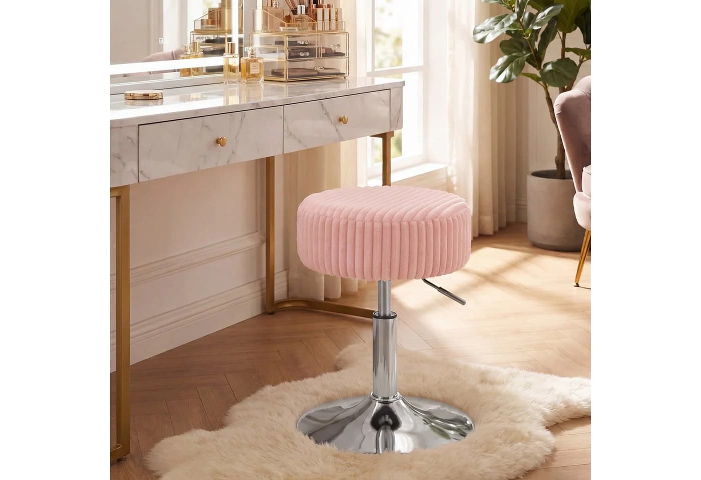 VASAGLE Barhocker Schminkhocker Rosa höhenverstellbar