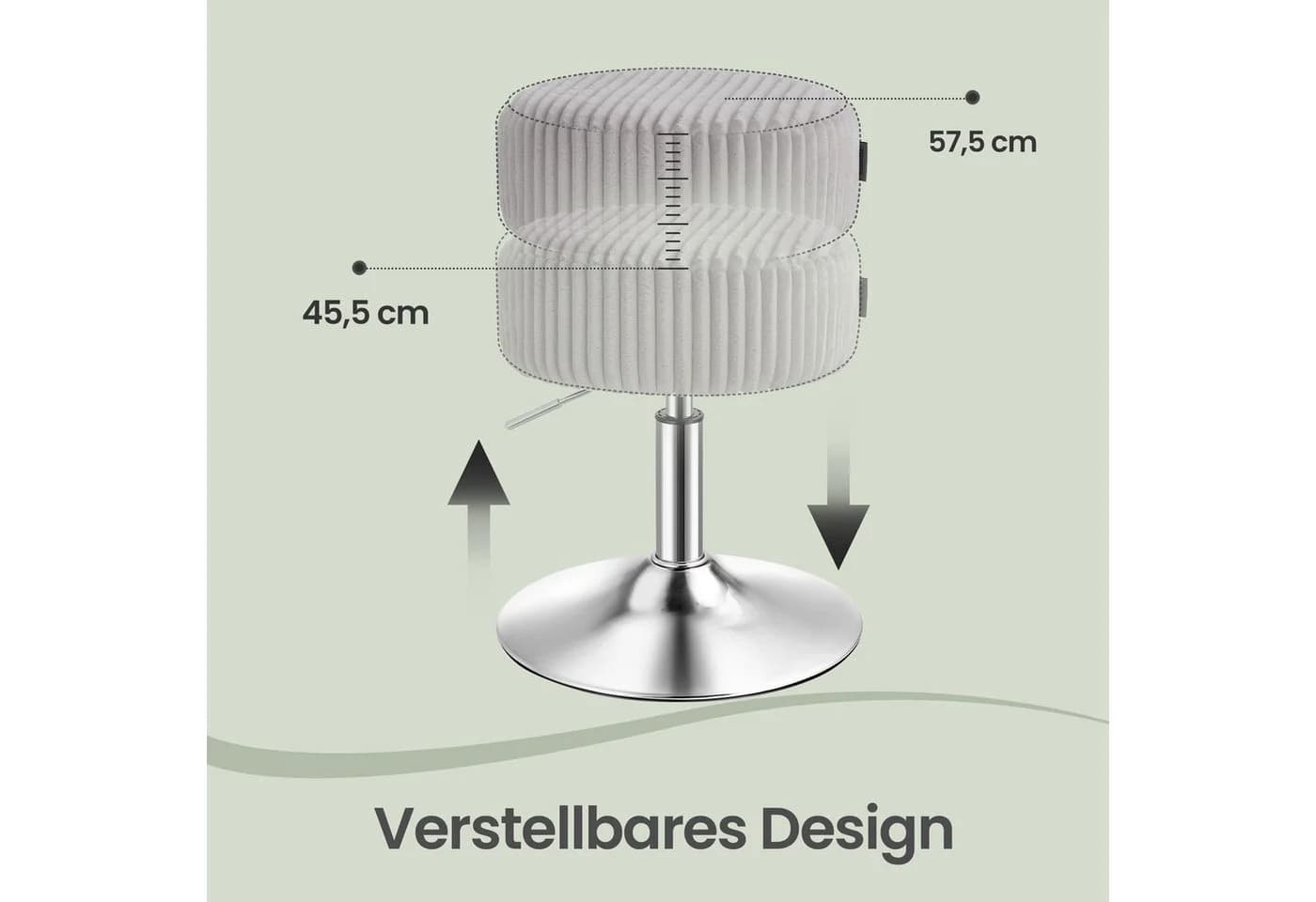VASAGLE Barhocker Schminkhocker Grau Drehbar Höhenverstellbar - Bild 5