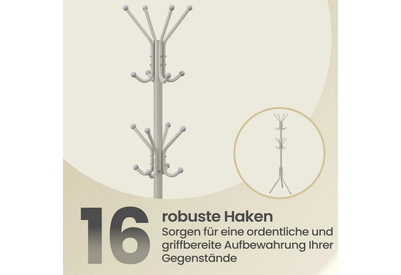 SONGMICS Garderobenständer 16 Haken Milchkaffee Stahl - Bild 4