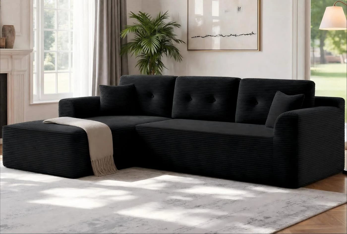 VASAGLE Ecksofa mit Chaiselongue, Cord, Vakuumverpackt - Bild 2